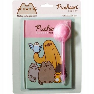 Zestaw: Notes Pusheen + długopis z pomponem - pamiętnik dla dziewczynki
