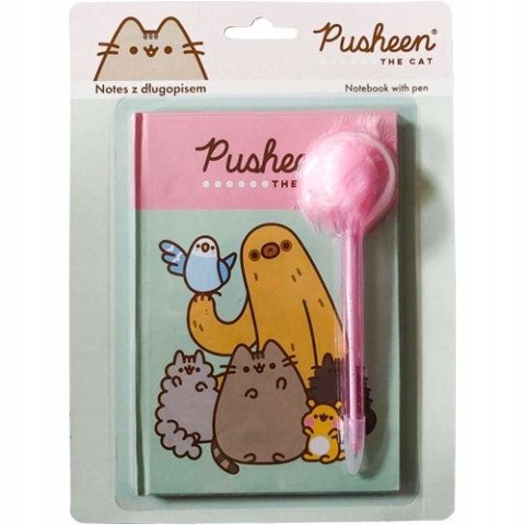 Zestaw: Notes Pusheen + długopis z pomponem - pamiętnik dla dziewczynki
