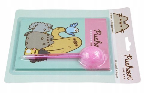 Zestaw: Notes Pusheen + długopis z pomponem - pamiętnik dla dziewczynki